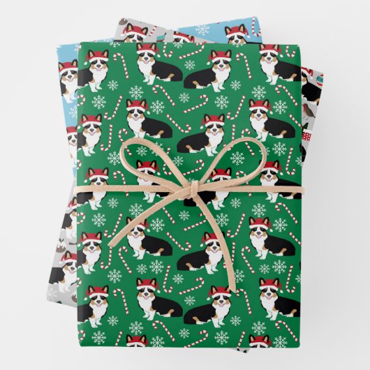 Tri Corgi Kerstfeestdag Inpakpapier Vel (In situ)
