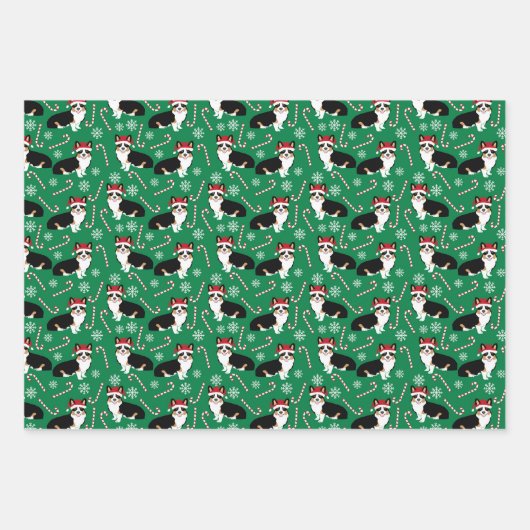 Tri Corgi Kerstfeestdag Inpakpapier Vel (Voorkant)