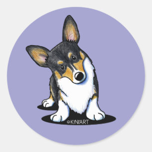 Tri Curious Corgi Classic ronde Sticker