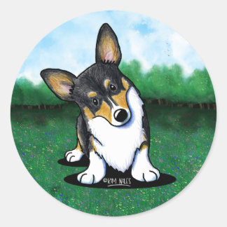 Tri Curious Corgi Classic ronde Sticker