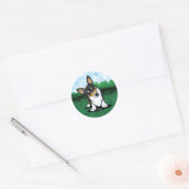 Tri Curious Corgi Classic ronde Sticker (Envelop)