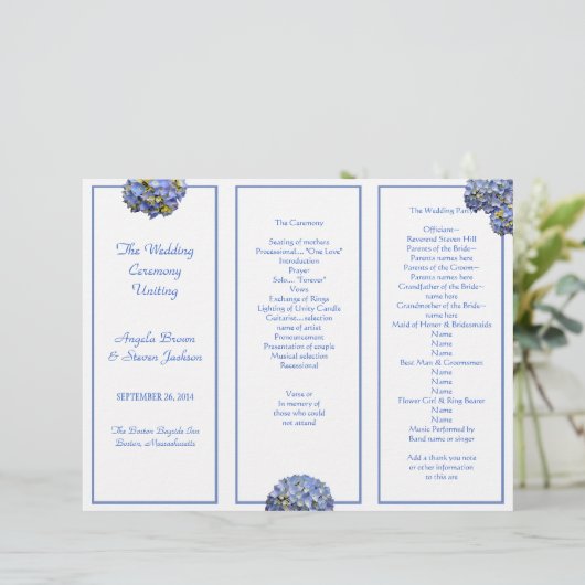 Tri-Fold Blue Wedding Ceremony-programma (Staand voorkant)