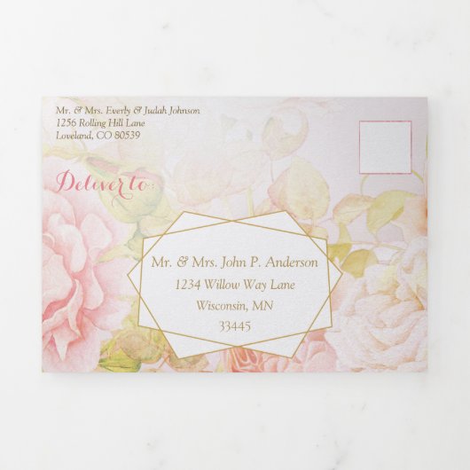 Tri-Fold Blush Roos in één bruiloft Drieluik Programma (Cover)
