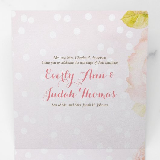 Tri-Fold Blush Roos in één bruiloft Drieluik Programma (Binnenzijde eerst)