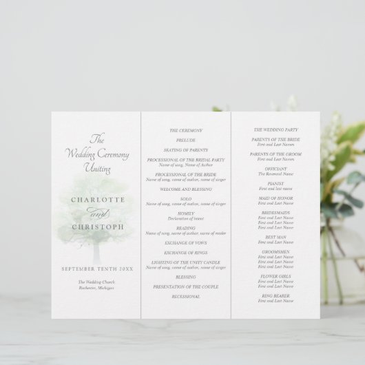 Tri-Fold bruiloft programma Misty tree (Staand voorkant)