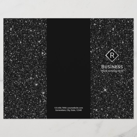 Tri-Fold Elegant Black Glitter Salon Brochures (Voorkant)
