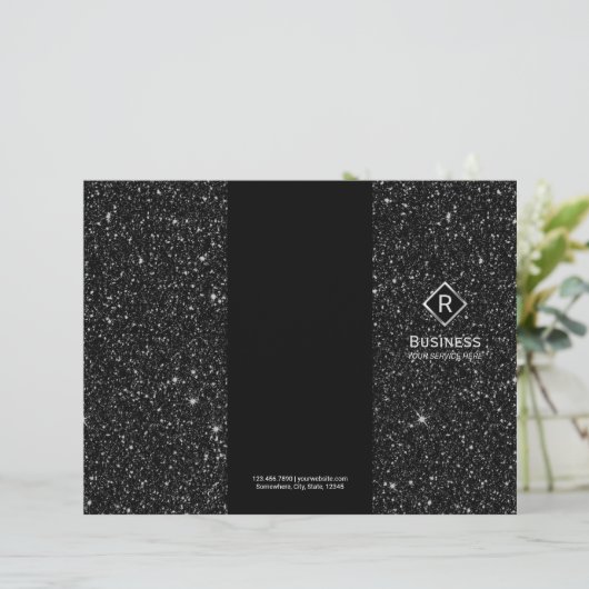 Tri-Fold Elegant Black Glitter Salon Brochures (Staand voorkant)