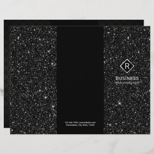 Tri-Fold Elegant Black Glitter Salon Brochures (Voorkant / Achterkant)