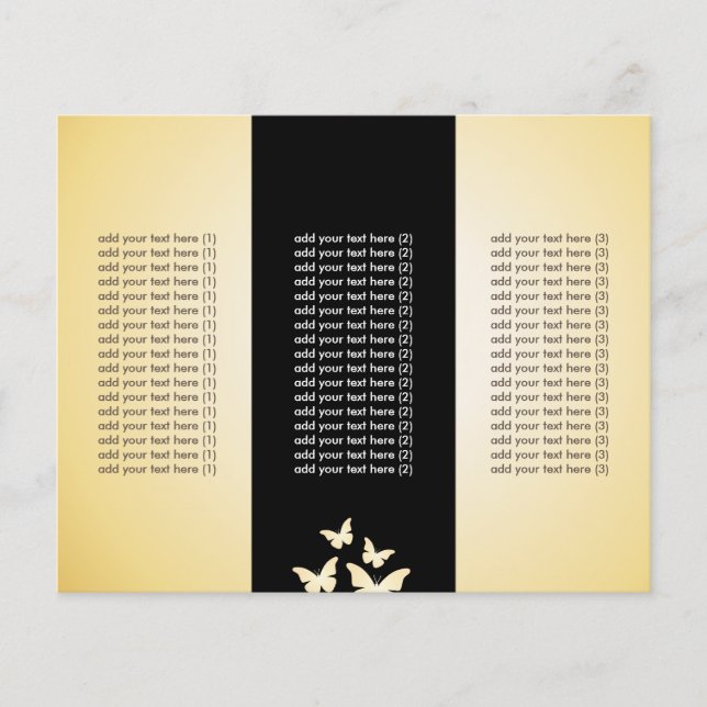 Tri-Fold Flyers voor Chic Black & Gold Butterflies (Voorkant)