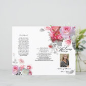 Tri-Fold Funeral Programme - Roze grijze Rozen (Staand voorkant)