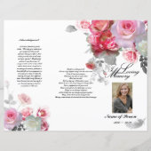 Tri-Fold Funeral Programme - Roze grijze Rozen (Voorkant)