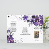 Tri-Fold Funeral Programme - Violet Grey Floral (Staand voorkant)