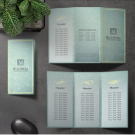 Tri-Fold Gold Blue Monogram Modern Salon Brochures