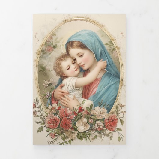 Tri-fold Mother Mary Jesus Catholic Funeral  Drieluik Kaart (Cover)