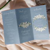 Tri-fold stoffige blauwe bloemenbruiloft programma flyer