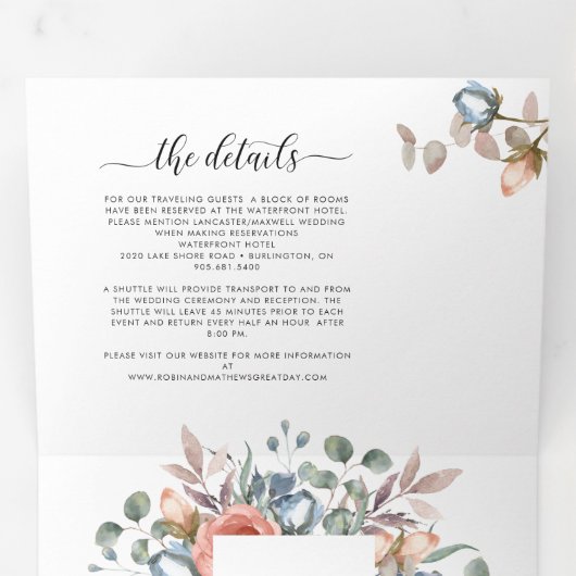 Tri-Fold Uitnodiging met RSVP "Blissful" Wedding (Binnenzijde eerst)