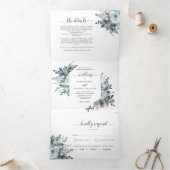 Tri-Fold Uitnodiging met RSVP Blue Floral Wedding (Binnen)