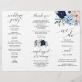 Tri-Fold Wedding-programma bij Navy Blooms Flyer (Voorkant)