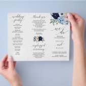 Tri-Fold Wedding-programma bij Navy Blooms Flyer (Hand)