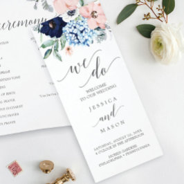 Tri-Fold Wedding-programma bij Navy Blooms Flyer