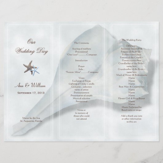 Tri-Fold Wedding Programme Big Whelk Shell (Voorkant)