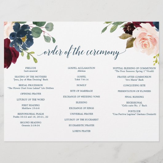 Tri-Fold Wedding Programme bij de Bourgogne Flyer (Achterkant)