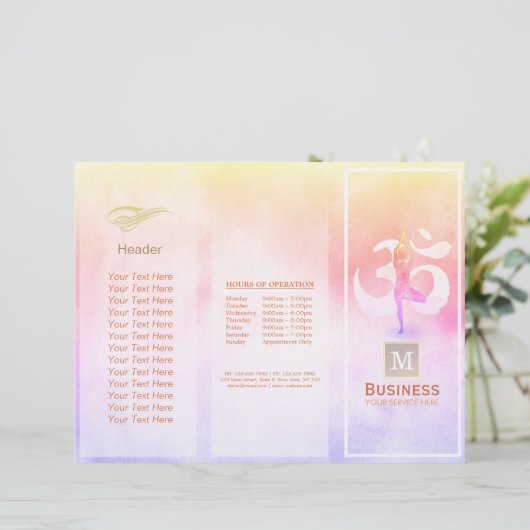 Tri-Fold Yoga Massage Brochures Meditation Pose Om (Staand voorkant)