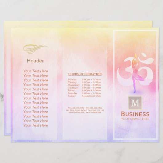 Tri-Fold Yoga Massage Brochures Meditation Pose Om (Voorkant / Achterkant)