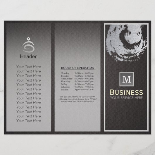 Tri-Fold Yoga Studio Brochure Black & Silver ZEN (Voorkant)