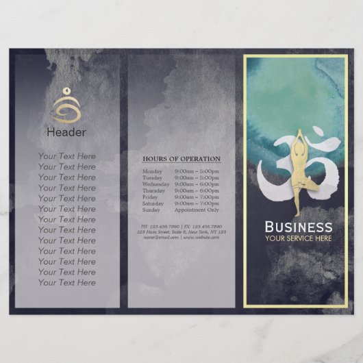 Tri-Fold Yoga Studio Brochures Meditation Pose Om (Voorkant)