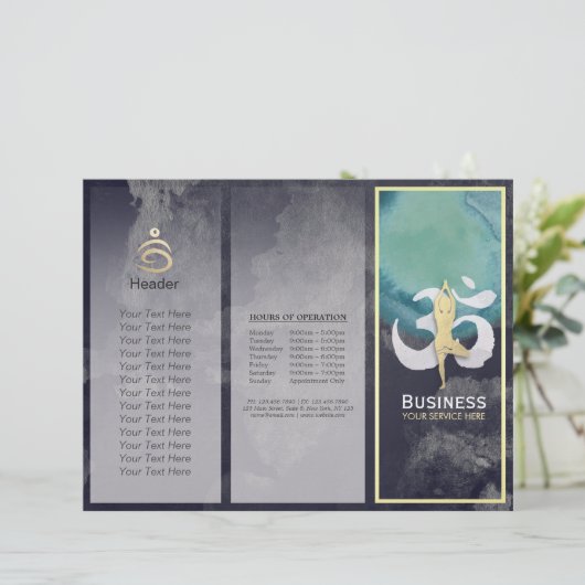 Tri-Fold Yoga Studio Brochures Meditation Pose Om (Staand voorkant)