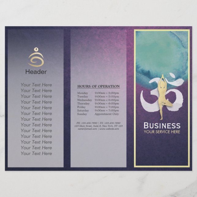 Tri-Fold Yoga Studio Brochures Meditation Pose Om (Voorkant)