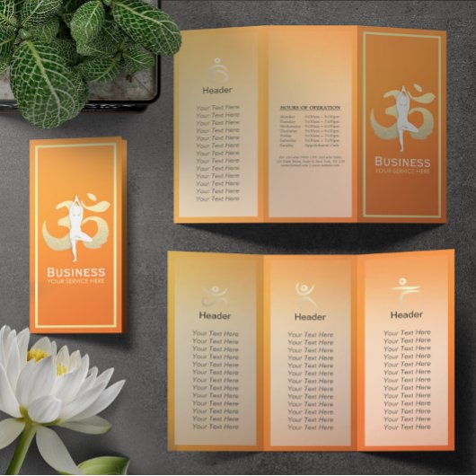Tri-Fold Yoga Studio Brochures Meditation Pose Om