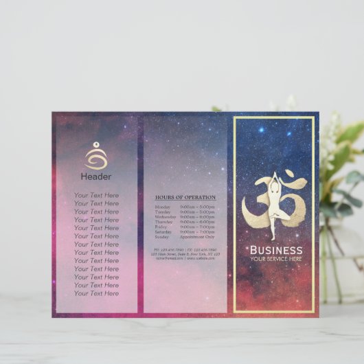 Tri-Fold Yoga Studio Brochures Meditation Pose Om (Staand voorkant)