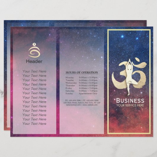 Tri-Fold Yoga Studio Brochures Meditation Pose Om (Voorkant / Achterkant)