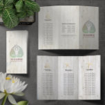 Tri-Fold Yoga Studio Brochures Meditation Studio<br><div class="desc">Yoga Studio Meditation Instructor / Life Coach / Healer / Reiki Master / Massage Therapy Tri-Fold Brochures Sjabloon - Elegant Green Bodhi Leaf en Yogi in Easy Seat pose / YOGA Easy Pose / Sukhasana Pose on White Wood Background Eenvoudig aan te passen met uw eigen tekst en afbeeldingen -...</div>