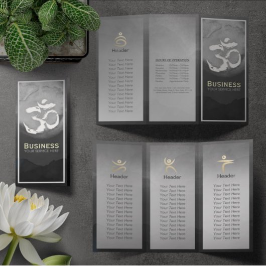 Tri-Fold Yoga Studio Life Coach Brochure Om Symbol