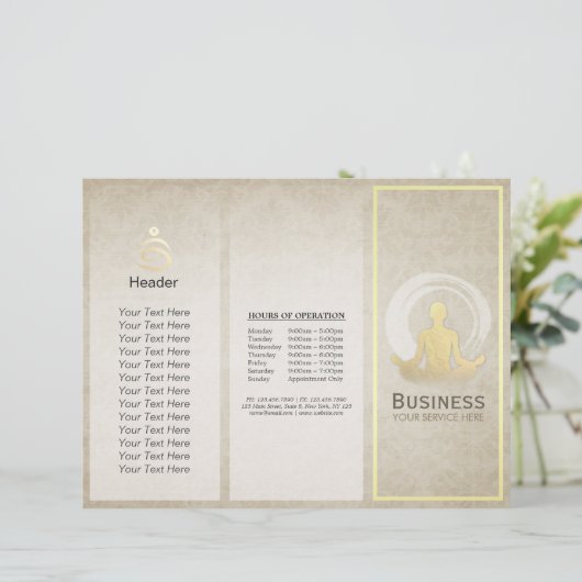 Tri-Fold Yogastudio Brochures Meditatiehouding ZEN (Staand voorkant)