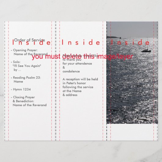 Tri-Fold Zee aangepaste rouwbrief Folder (Achterkant)