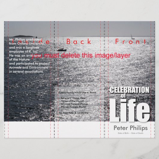 Tri-Fold Zee Aangepaste rouwkaart Folder (Voorkant)