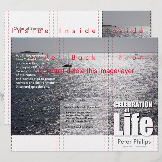 Tri-Fold Zeep Custom Herdenkingsdienst Programma F (Voorkant / Achterkant)