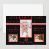 Tri Foto's van 80e verjaardag Rood & Bl Kaart (Voorkant / Achterkant)