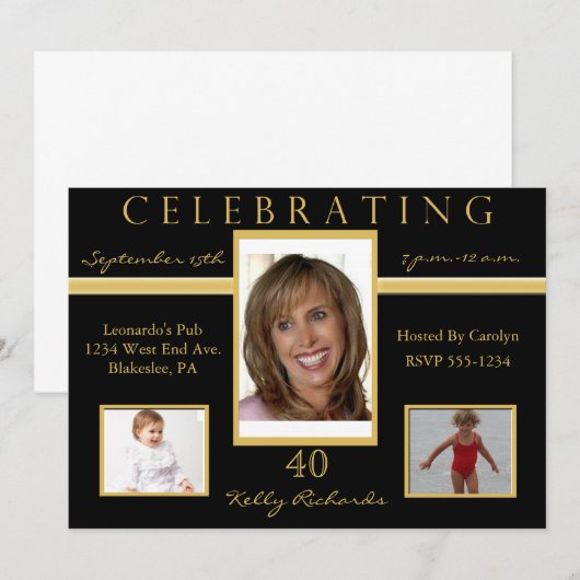 Tri-fotouitnodigingen van de 40e verjaardag van de kaart (Voorkant / Achterkant)
