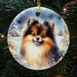 Tri gekleurde Pommerse Hond Waterverf Kerstmis Keramisch Ornament<br><div class="desc">Verhoog uw vakantiedecor met ons Tri-Colored Pomeranian Dog Waterverf Keramisch Ornament. Dit unieke ornament toont de onderscheidende charme van een driekleurige Pommerse in een prachtig waterverf ontwerp,  waardoor het een perfecte aanvulling is op uw feestelijke feesten.</div>