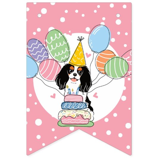 Tri Kleur Cavalier King Charles Verjaardagsfeestje Vlaggetjes (Eerste vlag)