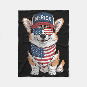 TRI kleur Corgi 4 juli Amerikaanse vlag hond p Fleece Deken
