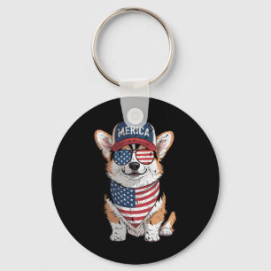 TRI kleur Corgi 4 juli Amerikaanse vlag hond p Sleutelhanger