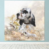 Tri Kleur Engels Setter Art, houtsnip jacht Canvas Afdruk (Insitu (Houten vloer))