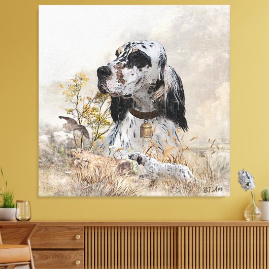 Tri Kleur Engels Setter Art, houtsnip jacht Canvas Afdruk (Insitu (Woonkamer))