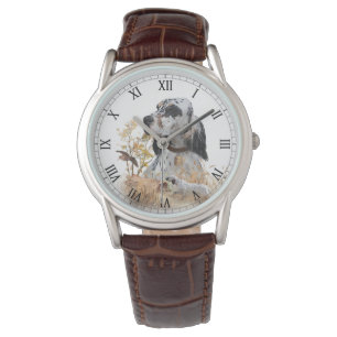 Tri Kleur Engels Setter Art, houtsnip jacht Horloge
